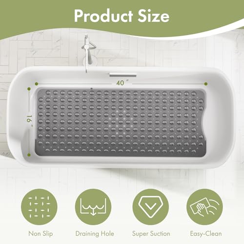 AmazerBath Shower Mat Non Slip 40 x 16 Inches, Shower Stall Mats with Suction Cups and Drain Holes, Non Slip Bath Mat for Tub for Elderly & Kids, Clear Black - color: Clear Black, size: 40" x 16" (Rectangular)