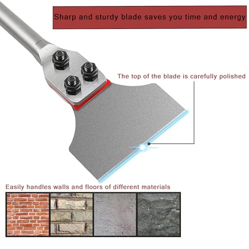 SDS Plus Floor Scraper 5 in. x 12 in. Wide Tile Flooring Adhesives Remover, Thinset Removal Tool Chisel Bit with Spare Blades for Rotary Hammer Drill - size: 5X12''