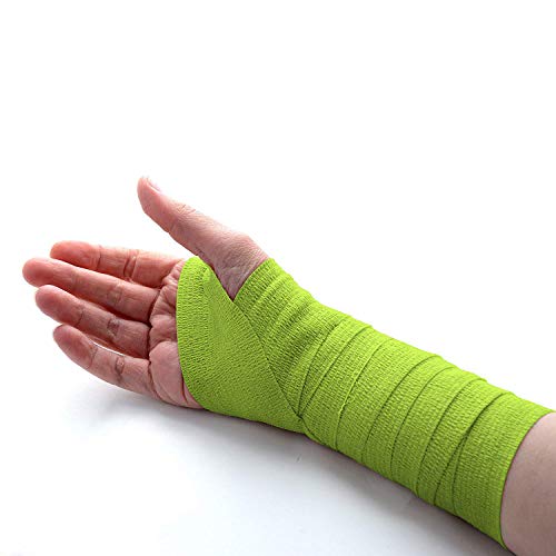 RISEN Cohesive Bandage 2” x 5 Yards, 6 Rolls, Self Adherent Wrap Medical Tape, Adhesive Flexible Breathable First Aid Gauze Ideal for Stretch Athletic - color: Grass Green