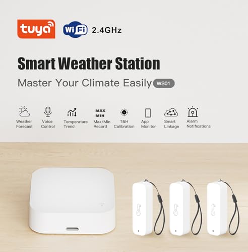 WiFi Hygrometer Thermometer Indoor Outdoor: Smart Temperature and Humidity Sensor with App Notification and Data Storage, 150m Range, Compatible with Alexa, 3 Sensors +1 Base Station - color: 1 Base Station+3 Sensors