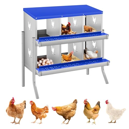 Garvee Chicken Nesting Box, 6 Compartments Nesting Box for Chickens, Galvanized Steel Chicken Laying Box for Easy Egg Collection, Wall Mounting - color: Blue | 6 Compartments+legs