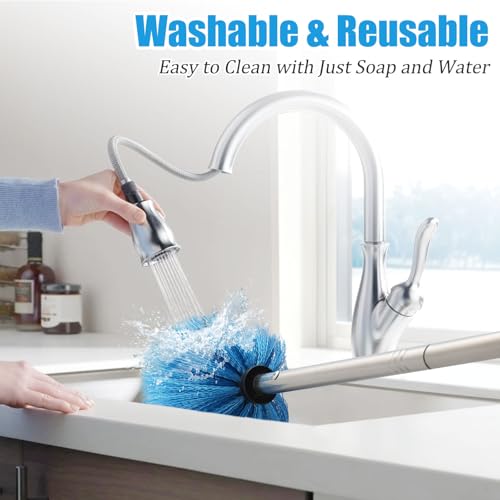 Cobweb Duster with Extension Pole - 10 FT Lightweight Stainless Steel Extendable Duster Ceiling Fan Duster for High Ceilings, Medium Stiff PET Bristle Spider Web Brush for Indoor/Outdoor Cleaning - size: 10FT