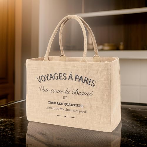 KAF Home Jute Market Tote Bag with Handles, Voyages - color: Voyages