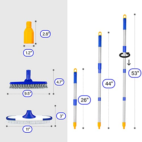 Grout & Scrub Brush Combo, Floor Scrubber with Long Handle, Multi-Purpose Stiff Bristles Cleaning Brush Set for Tile, Grout, Deck, Kitchen, Shower Floor (2 Pcs) - color: White & Blue Head