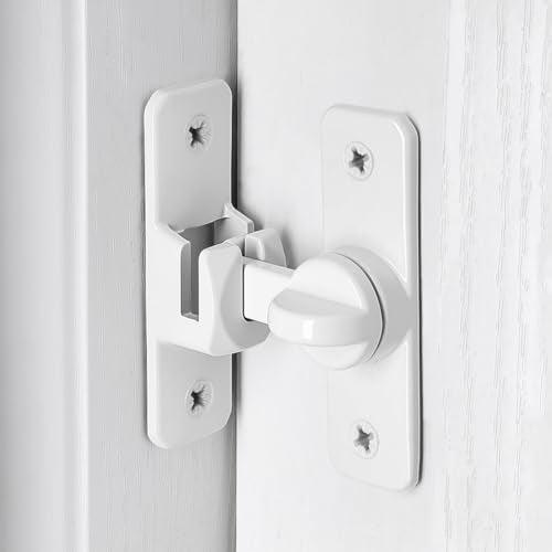 White 90/180° Sliding Door Latches，Aluminum Alloy Cabinet Lock | Flip Gate Latches,Barn Door Latch,Right Angle Door Lock,for bedroom,cabinet,Wine Cabinet,drawer,garage,window,Pet Cage - color: White