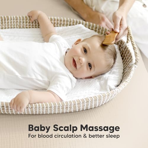 Wooden Baby Hair Brush Set for Newborns, Toddler Comb (Walnut, Regular) | Soft Goat Bristle, Baby Brush and Comb Set, Infant Grooming Kit, Cradle Cap Care, Durable & Gentle, Boy, Girl Bath Essential - color: Walnut, size: Oval, Regular 7"