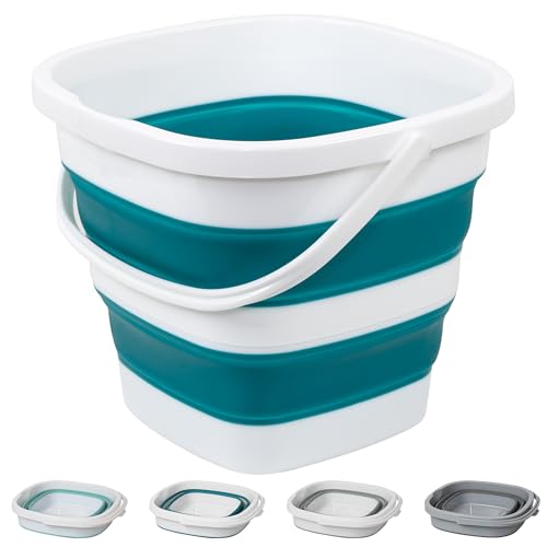 Collapsible Bucket, 2.6 Gallon 10L Mop Bucket for Cleaning, Car Washing, Portable Plastic Tub for Camping, RV, Beach, Fishing, Garden, Indoor and Outdoor Space Saving Wash Basin Ice Buckets - color: Teal Blue, size: 10L