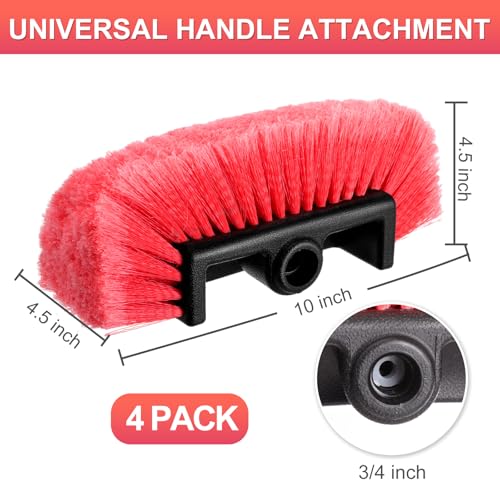 Vesici 4 Pcs Car Wash Brush Head with Soft Detailing Bristle Flow Thru Car Cleaning Brush Exterior Cars Wash Equipment for Auto Truck RV Boat Camper Washing, 10 Inch (Red) - color: Red