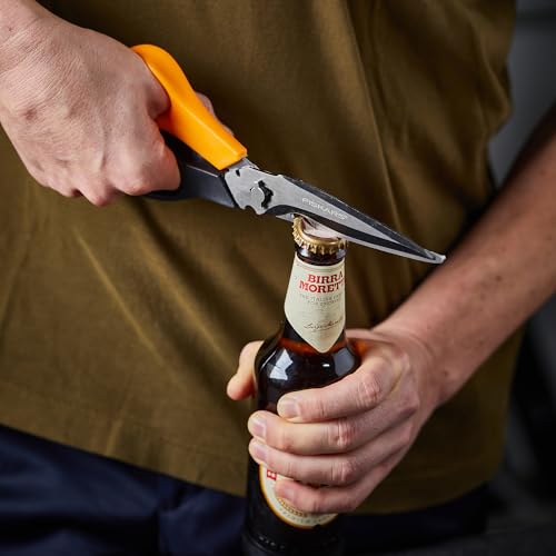 Fiskars 9" 7-in-1 Heavy-Duty Garden Scissors Multi-Tool with Sheath | Take-Apart Shears with Power Notch, Wire & Twine Cutter, Pointed Awl Tip, Bottle Opener, Sheath with Tape Cutter & Sharpener - style: Scissors