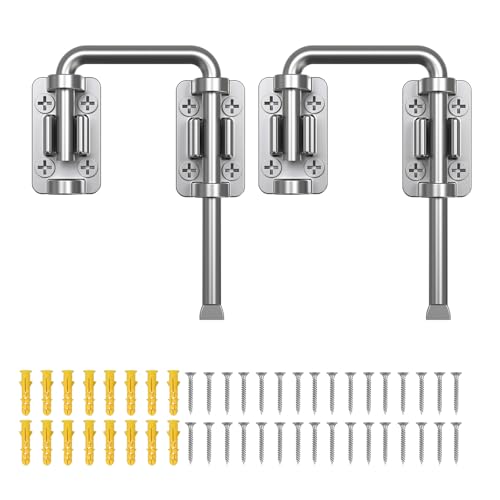 Sliding Door Loop Lock, 2-3/8 Inch Door Latch Lock, Silver,2PC | Patio Sliding Door Latch, 7mm Solid Stainless Steel, Door Lock for Barn, Screen, Fence, Garden, Shed, Multi Angle Fit - color: Silver-2PCS