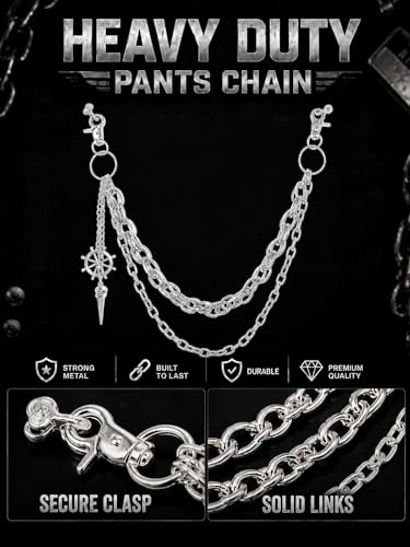 Layered Wallet Chain, Pants Chain for Men and Women | Layered wallet and pants chains for men and women to style jeans with punk, Y2K, biker, and streetwear looks. - color: Classic Silver - Heavy Double