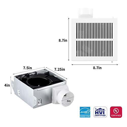 Tech Drive Very Quiet Bathroom fan 50 CFM,1.0Sone,DC Motor,3 Inch Duct | No Attic Access Needed, HVI and Energy Star Certified, Easy to Install,Ceiling Mounted, White - size: 50CFM 1.0Sone