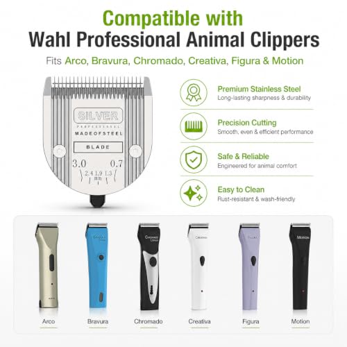 5 in 1 Replacement Blade Compatible with WAHL Bravura Chromado Creativa | 2 Pcs Silver Dog Replacement Heads Compatible with Wahl Bravura Clipper .Chromado，Creativa，Figura Clippers for Dogs Grooming - color: 2 Pack Silver