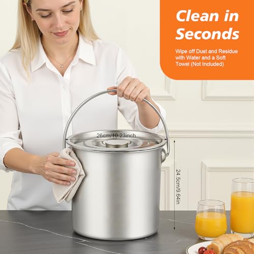 12L Stainless Steel Bucket with Lid & Handle, Silver Milk Pail | Metal Bucket Multipurpose Storage Container for Pet Food Rice Sand Ice - size: 12L