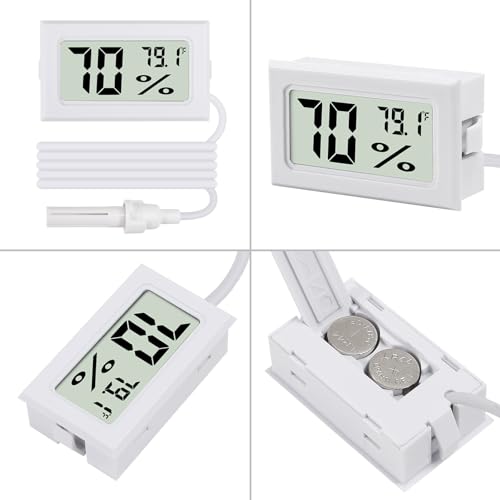 3Pcs Fahrenheit Thermometer Hygrometer Mini Digital with Probe Electronic Temperature Humidity Gauge Meters Indoor LCD Display for Humidors,Greenhouse,Garden,Incubator Reptile Terrarium