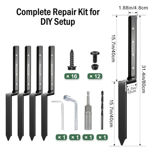 Fence Post Repair Kit, 4 Pack Heavy Duty Fence Post Anchor Stabilizer for Repairing Broken Leaning Tilted Damaged Wood - size: 4 PCS