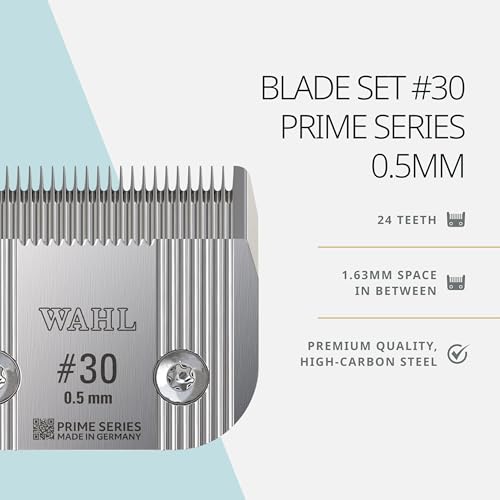 Wahl Pro Animal Prime Series Blades - Professional Fine Tooth Pet Clipper for Horse, Cat & Dog Grooming - Made from High-Carbon Steel - #30, 0.5mm | Solid High-Carbon Steel, Quick-Change System for Dog, Cat, and Horse Grooming - size: #30