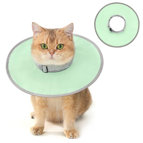 Avont Lightweight Waterproof Foldable Cone, Soft E-Collar - S Green | Neck up to 10.6", Width 3". Foldable soft cone for cats & small dogs, stops licking, waterproof, easy clean - color: Green, size: S