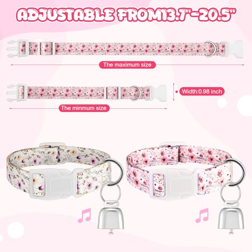 2 Pack Floral Goat Collars with Bells, Adjustable Nylon Sheep Collar 13.7-20.5 in, Loud Copper Bell Pet Anti Lost Grazing Collar for Small Farm Animal Goat Lamb Sheep Accessories, White Pink - style: Floral