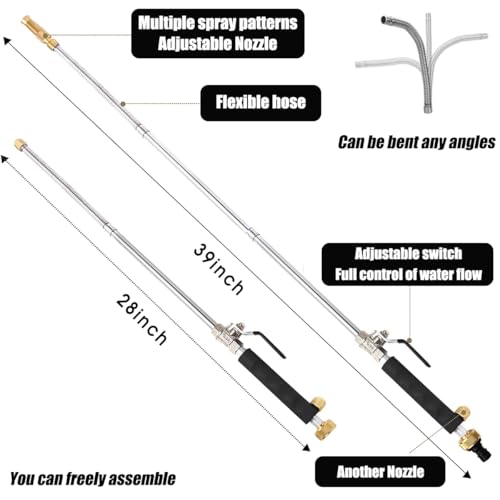 Hydro Jet High Pressure Power Washer-high pressure cleaning tool Extra Long Extendable Wand,Flexible Water Hose Universal Nozzle,Gutter Patio Car Pet Window Cleaning tool black - color: Black