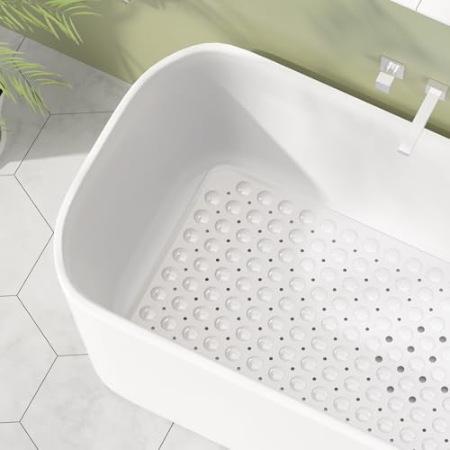 AmazerBath Shower Mat Non Slip 40 x 16 Inches, Shower Stall Mats with Suction Cups and Drain Holes, Non Slip Bath Mat for Tub for Elderly & Kids, White - color: White, size: 40" x 16" (Rectangular)