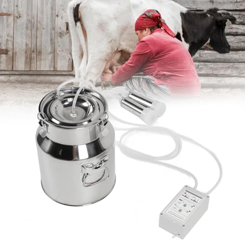 14L Electric Cow Milking Machine, Plug-in Pulsating Vacuum Pump Milker Cow Milker Machine with Stainless Steel Milk Bucket Silicone Tube 2 Teat Cups Milk Brush(US Plug)