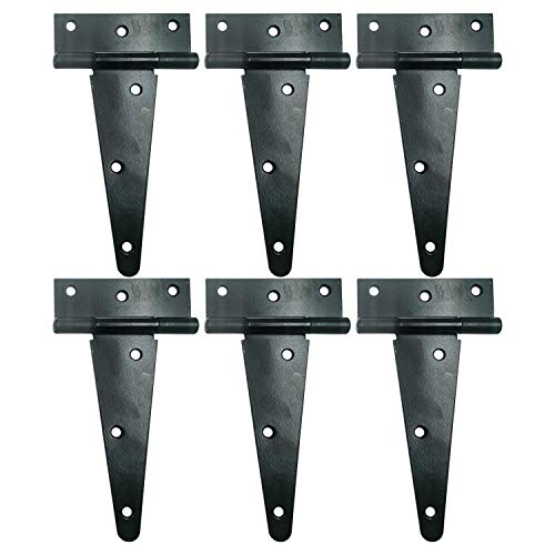 HLMOptimo Heavy Duty T Hinge Tee Hinge T Strap Hinge Shed Hinge Gate Hinge Barn Hinge Fence Hinge Door Hinge Wrought Rustproof All Size Black (6 pcs, 6 inch - size: 6 Inch, style: 6 pcs