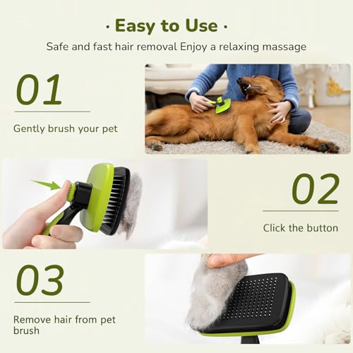 Pecute Skin Friendly Self-Cleaning Slicker Brush for Dog & Cat Shedding | 1 click clean, Lightweight, Undercoat hair removal, For short/long/double/white coats - size: Large