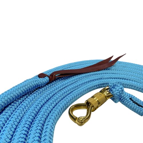 22 Foot Ground Training Rope - Strong Everyday Use All-Purpose Large Horse Lead Rope with Loop & Latigo Popper | 9/16" Diameter Smooth Yachting Braid, Baby Blue - color: Baby Blue