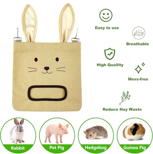 Rabbit Hay Feeder Bag - Hanging Rabbit Hay Feeder for Rabbits, Guinea Pigs and Chinchillas, Moss and Alfalfa Hay (Khaki) - color: Khaki, size: One Size