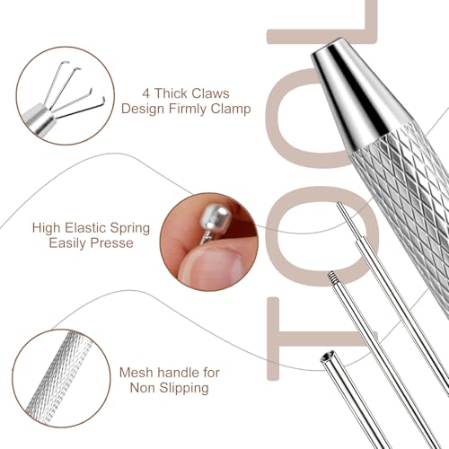 ONESING 2Pcs Piercing Ball Grabber Tool for Changing Jewelry, Stianless Steel Flat Back Earring Applicator Internally Threaded Push Pin Piercing Grabber Tool - color: Silver-H