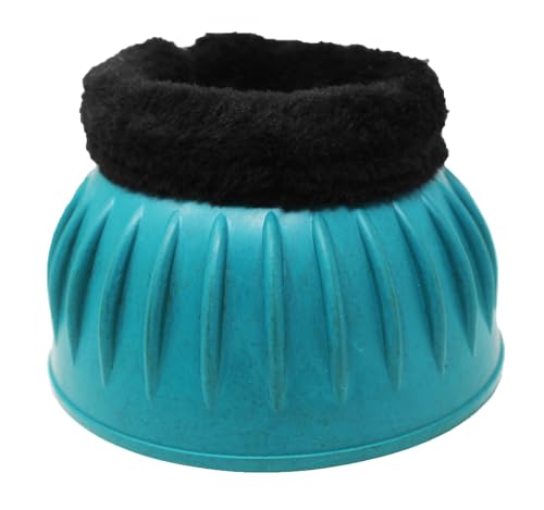 CHALLENGER Horse Training Ribbed Rubber Hoof Impact Overreach Protection Fleece Lined Bell Boots 41HI01 - color: Turquoise, size: Large