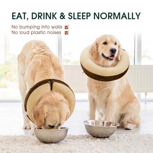 Kuoser Inflatable Dog Cone Collar, Dogs Donut Collar to Stop Licking, M | Soft Dog Cone Alternative After Surgery, Inflatable Pet Neck Pillow Comfortable Recovery E-Collar for Small Medium Large Dogs - color: Vanilla Latte, size: M (Neck: 11.8" - 15.7")