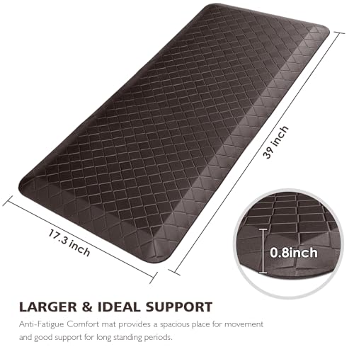 HappyTrends Kitchen Floor Mat - 4/5 Inch Thick Anti-Fatigue Kitchen Rug,Waterproof Non-Slip Kitchen Mats and Rugs Heavy Duty Ergonomic Comfort Rug for Kitchen,Office,Sink(17.3" x 39", Chocolate) | Waterproof Non-Slip Kitchen Mats and Rugs Heavy Duty Ergon