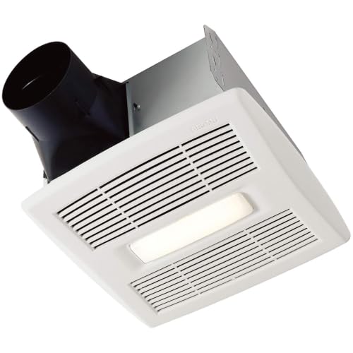 Broan-NuTone Bathroom Exhaust Fan with LED Light and Roomside Installation, Energy Star Certified, 110 CFM, Very Quiet 1.0 Sones White, AE110L | 1.0 Sones, ENERGY STAR Ceiling Exhaust Bath Fan for Moisture Removal & Quiet Bathroom Ventilation - size: 110