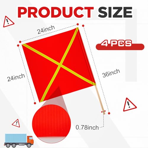 Kinlop 10 Pcs 24" x 24" Safety Flag Traffic Warning Flag with 35'' Wooden Dowel for Trucks Trailer and Pedestrian Crossings Construction Sites - style: Trendy