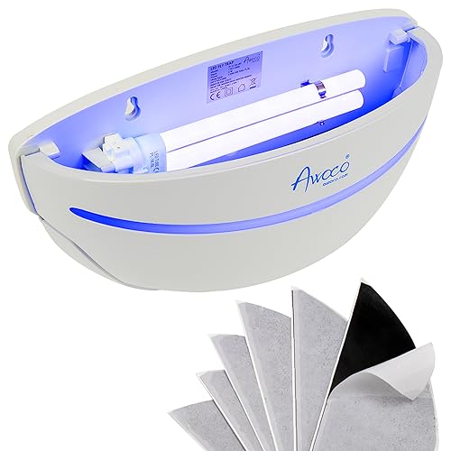 Awoco LED 5W 100V-240V Wall Mount Sconce Sticky Fly Trap Lamp XL 78” Extra Long Power Cord for Capturing Flying Insects, Flies, Mosquitoes, and Moths (Fly Trap XL + 6 Glue Boards) - size: Fly Trap Combo XL