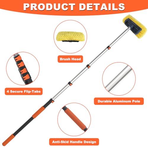 Buyplus 12FT Car Wash Brush with Long Handle, 12-Inch Soft Bristle, with Aluminium Telescoping Pole, for Cleaning Car, SUV, RV, Boats, House Siding, Floors, Solar Panels, and More