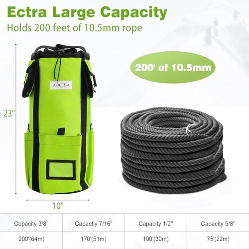 AOLEBA Arborist Rope Storage Bag Tree Climbing Rock Rope Bucket Backpack Rope Storage Bag Large Capacity 1680D Thicken Nylon Material with Hand Straps, Side Pockets - color: Neon Green