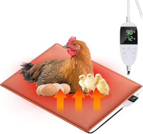 Small Chicken Heating Pad Baby Chicks Heater Mat 11.7" X 15.6"Temperature and Timer Adjustable Led Display Chicken Warming Blanket Heated Mat with Anti Bite Cord Chick Brooder Heating Mat - size: 15.6"L x 11.7"W x 1.0"H