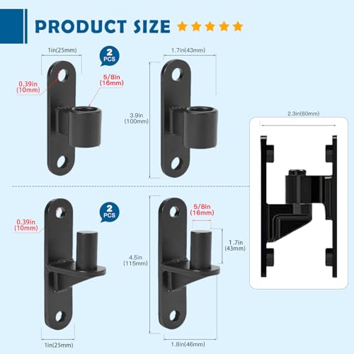Gate Hinges Heavy Duty, Steel Hinges with Electroplated Coating, 2 Packs Wall Mount Gate Hinges for Fences & Farm Gates, Gate Hardware 600 lbs Capacity - color: Black 2Pack(4pcs)