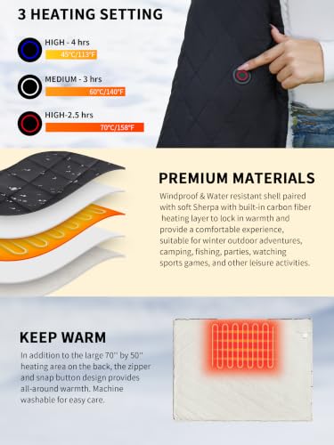 Wearable Heated Blanket,12V Cordless 15000 mAh,3 Heating Set | Cordless heating pad design,Battery Operated,Sherpa Lining,Heated Shawl Throw Blanket for Car,Camping,Backpacking,Hiking - color: Elegant Black