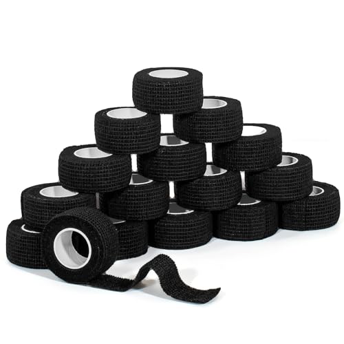 Self Adhesive Bandage Wrap,Bandage Tape,Medical Tape,Vet Tape | Athletic Tape Gauze,for First Aid,Sports, Wrist, Ankle (16pcs Black, 1inch*5Yards) - color: Black, size: 1inch*16rolls