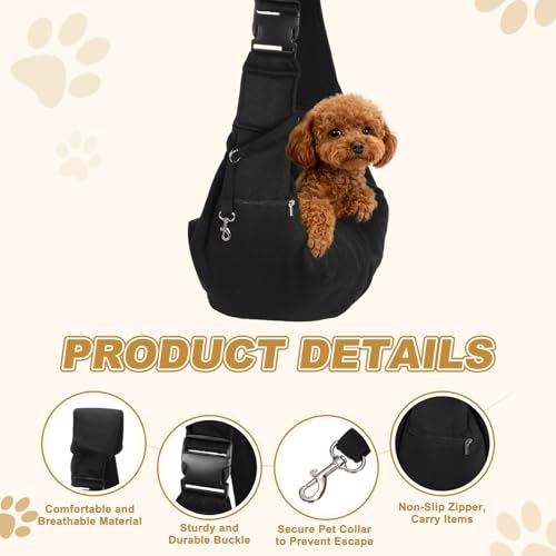 Dog Sling Carrier for Small Dogs and Cats Up to 16.5 Lbs, Breathable with Shoulder Pad Pet Crossbody Shoulder Bag, (Black, 1 Pcs) Intended for Outdoor/Camp/Travel - color: Black