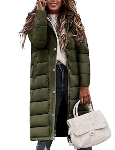 Winter Coats for Women-Puffer Jacket Hooded Warm Winter Long Coat Thickened Down Alternative Jacket Outwear - color: Army Green, size: Small