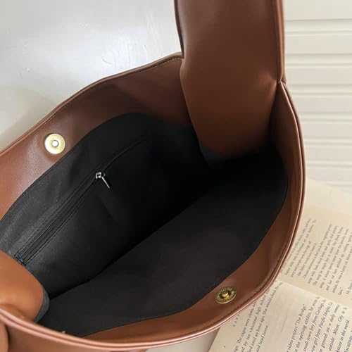 Women Tote Handbags Chic Vegan Leather Tote Bag Purse Stylish Casual Trendy Large Soft Shoulder Bag - color: B-brown