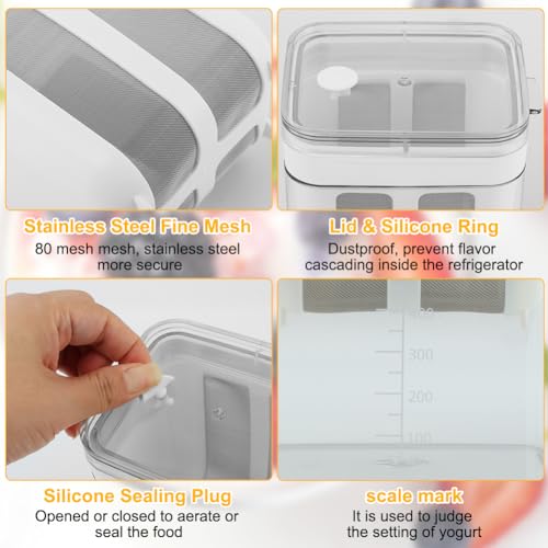 Yogurt Strainer 1100ML (1.16 Quarts/0.29GAL),Yogurts-Filter Milk Strainer with Fine Mesh Bag,Lid And Scale Mark, for Making Thick Greek-Yogurts,Soybean Milk,Berries,Soup,Fruit Juice