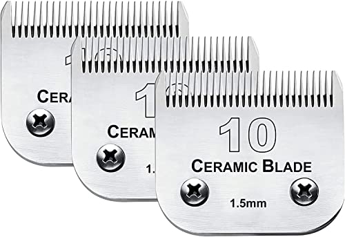 3 Pack 10 Blade Dog Grooming Blades Compatible with Andis Clippers | Dog Clipper Blades for Oster A5/Wahl KM ,Detachable Stainless Steel Blade,Size-10, 1/16-Inch Cut Length - color: 3pc 10:1/16''(1.5mm)