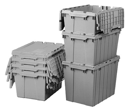 Akro-Mils 39160 Industrial Plastic Storage Tote with Hinged Attached Lid, (27-Inch L by 17-Inch W by 12-Inch H), Gray, (4-Pack) - size: 16.8 Gallons (4 Pack)