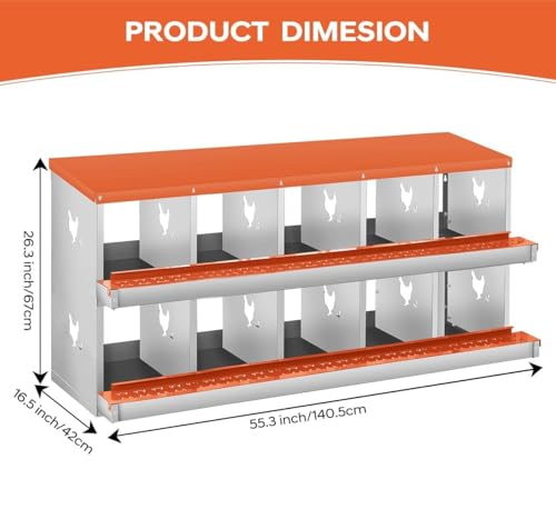 GarveeLife Chicken Nesting Box, 10 Compartments Nesting Box for Chickens, Two-Tier Steel Chicken Egg Laying Box with Large Vented Holes Wall Mounting for Easy Egg Collection - color: Orange / 10 Compartments
